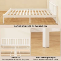 HOMCOM Cadre de lit en bois massif 160x200cm lit simple avec tête de lit et sommier à lattes solide pour enfants adultes(m-6)