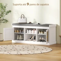 HOMCOM Banco Sapateira com Assento Acolchoado Portas em Vime e Prateleira Aberta para 9 Pares de Sapatos 105x35x47 cm Branco(m-6)