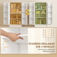 HOMCOM Buffet haut cuisine, armoire de cuisine, 2 portes, 8 porte-épices, 2 tiroirs, étagères réglables, 60x40x159cm, blanc(m-5)