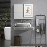 HOMCOM Armoire murale salle de bain avec miroir, meuble salle de bain, double portes et étagères réglables, 80x15x60cm, gris(m-8)