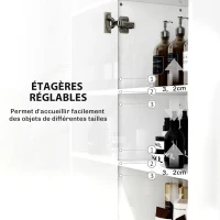 HOMCOM Armoire salle de bain haute meuble de rangement colonne 2 portes et étagères réglables 40 x 30 x 167,5 cm blanc(m-5)