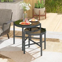 Outsunny Lot de 2 tables basse gigogne de jardin tables basses de jardin avec plateau en verre trempé, cadre en aluminium noir(m-10)