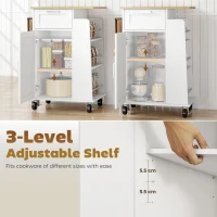 HOMCOM Cărucior de Bucătărie cu Sertar, Dulap și 3 Suporturi pentru Condimente, din Lemn, 62x40x87 cm, Alb(m-5)