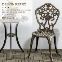 Outsunny Set da Esterno 3pz in Alluminio con 2 Sedie da Giardino e Tavolino Rotondo con Foro per Ombrellone, Bronzo(m-4)