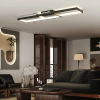 HOMCOM Plafonieră LED Reglabilă cu Telecomandă și Întrerupător, Temperatura Culoare 3000-6000K, Lampă de Design pentru Living și Sufragerie, 70x30 cm, Negru(m-8)