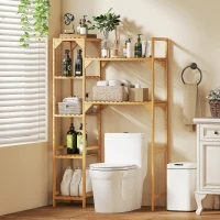 HOMCOM Dulap de deasupra Mașinii de Spălat din Bambus cu 7 Rafturi Reversibile, Dulap Compact cu Spațiu Reglabil, pentru Depozitare și Organizare, pentru Baie sau Spălătorie, 100x40x157 cm, Culoare Lemn(m-9)