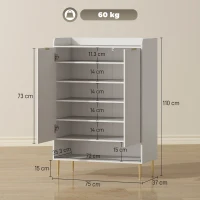 HOMCOM Scarpiera Salvaspazio per 24 Paia di Scarpe con 2 Ante, 3 Ripiani Estraibili e Mensola Inferiore, Bianco(m-3)