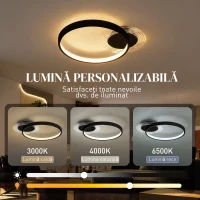 HOMCOM Lampă de tavan LED Modernă de 40W cu 2 Inele și Lumină Reglabilă, Negru(m-4)