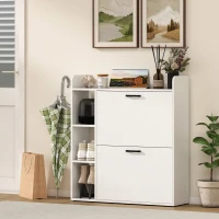 HOMCOM Dulap pentru pantofi slim cu 2 sertare rabatabile și 3 rafturi, Capacitate 15 perechi, 83x24x90.5 cm, Alb(m-8)