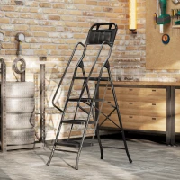 HOMCOM Escada Dobrável com 4 Degraus Apoio para os Braços e Suporte para Ferramentas 50x83x157,5 cm Preto(m-8)