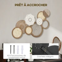 HOMCOM Décoration murale en bois, sculpture murale en bois, design unique à plusieurs disques, 83,8 x 44,5 cm, bois naturel(m-5)