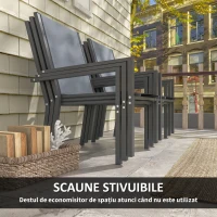 Outsunny Set de Mobilier de Grădină cu 7 Piese, Masă și 6 Scaune Stivuibile, Mobilier din Oțel Textilen, Gri Deschis(m-4)