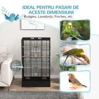 PawHut Cușcă pentru Păsări cu Tavă Detașabilă și Jucării, Volieră pentru Papagali, 61x36.5x98cm, Negru(m-6)