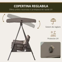 Outsunny Balansoar Autoportant pentru 3 Persoane, Scaun de Relaxare Exterior, Șezut Cu Perne și Acoperiș Reglabil, Maro(m-4)