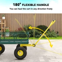 Outsunny Cărucior de Grădină Robust, Remorcă din Oțel cu Pereți Laterali Detașabili, Convertibil în Platformă, Roți de 25cm, Mâner Rotativ la 180°, Capacitate 200 kg, pentru Plajă, Peluză și Grădină, Verde(m-6)