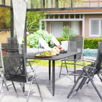 Outsunny Masă de Grădină Dreptunghiulară 150x90x73 cm, Masă de Dining pentru 6 Persoane cu Design cu Lamele și Gaură pentru Umbrelă din Oțel, Pentru Terasă, Balcon și Exterior, Negru(m-8)