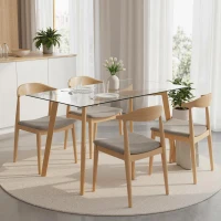 HOMCOM Table à manger pour 4 personnes, 120x60x76cm, table de cuisine, plateau en verre trempé et pieds en acier, transparent(m-7)