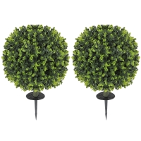 HOMCOM Set 2 Plante Artificiale de Buxus de 40 cm cu Tija Integrată pentru Interior și Exterior, Verde