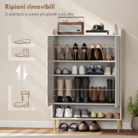 HOMCOM Scarpiera Salvaspazio per 24 Paia di Scarpe con 2 Ante, 3 Ripiani Estraibili e Mensola Inferiore, Bianco(m-5)