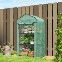 Outsunny Serre de jardin avec étagères 3 niveaux, serre de balcon, bâche renforcée PE, châssis en acier, 59 x 39 x 127 cm, vert(m-8)