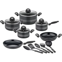 Batterie de cuisine - Induction - GSW - MILANO NERO - 15 pieces - Aluminium massif - Noir(m-1)