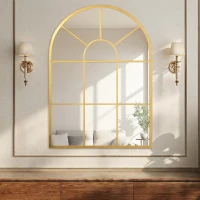 HOMCOM 90 X 61cm Arched Grid Mirror - Gold Tone(m-11)