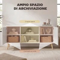 HOMCOM Mobile TV 55" max con 2 Armadietti e 2 Ripiani Aperti, in Legno e Truciolato, 120x34x50 cm, Bianco(m-4)