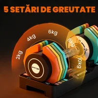 SPORTNOW Set Gantere Ajustabile 2x2/4/6/8/10kg cu Suport de Stocare, Gantere Ajustabile Compacte cu Blocare Sigură și Mâner Antiderapant, Antrenamentul Fitness Acasă, Multicolor(m-4)