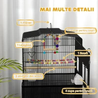 PawHut Colivie pentru pasari cu Stinghii, Leagan si boluri, Voliera din Metal si Plastic, 46.5x35.5x92 cm, Negru(m-6)