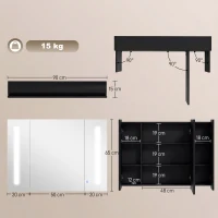 Dulap de Baie LED cu Oglindă Kleankin, Dulap Suspendat cu 3 Uși, Rafturi Reglabile, Funcție Memorie & Încărcare USB(m-3)