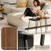 HOMCOM Set 2 Măsuțe de Cafe Suprapunibile cu Cadru din Metal Nuc și Negru(m-5)