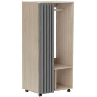 HOMCOM Armoire penderie armoire de rangement mobile avec rideau, tringle de suspension, 60 x 40 x 128 cm, effet bois naturel(m-12)