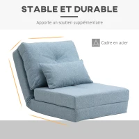 HOMCOM Chauffeuse canapé-lit convertible fauteuil 1 place avec 1 coussin avec dossier réglable, bleu(m-7)