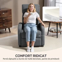 HOMCOM Fotoliu Relax și Reclinabil la 135° cu Suport de Picioare în Material Textil, 69x87x100.5 cm, Gri(m-6)