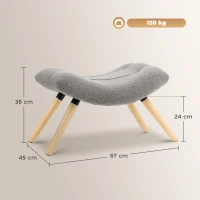 HOMCOM Repose pied salon ottoman pouf salon tabouret de canapé en tissu avec pieds en bois de hêtre, siège rembourré, gris(m-3)