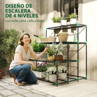 Outsunny Soporte para Plantas de 4 Niveles con Diseño Escalera y Estructura Metálica Resistente para Interior y Exterior Verde(m-4)