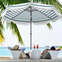 Outsunny Parasol de jardin 2,7 ​​m, parasol inclinable d'extérieur UPF 30+ avec manivelle, 8 baleines, bleu clair et blanc(m-10)