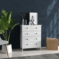 HOMCOM Commode meuble de rangement 5 tiroirs pour chambre, bureau, entrée, blanc et poignée métal noir(m-9)