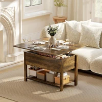 HOMCOM Table basse relevable et extensible table de salon avec compartiment caché étagère ouverte 100x45x50,5cm brun rustique(m-2)