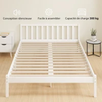 HOMCOM Cadre de lit en bois massif 140x190 cm lit simple avec tête de lit et sommier à lattes solide pour enfants adultes(m-5)