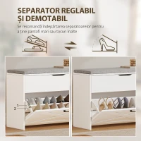 HOMCOM Bancă pentru Pantofi cu Sertar Rabatabil și Compartiment de Depozitare, Capacitate 8 Perechi de Pantofi, 80x30x55 cm, Alb(m-5)