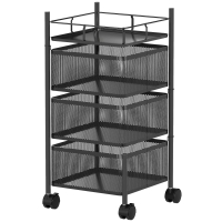 HOMCOM Cărucior de Bucătărie cu 3 Nivele cu Coșuri Rotative din Metal, Roți și Frână, 27,5x27,5x62 cm, Negru
