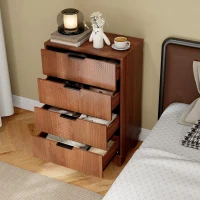 HOMCOM Commode 4 tiroirs meuble de rangement vintage avec poignées en métal, 60 x 36 x 90 cm, effet bois marron(m-8)