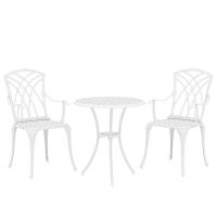 Outsunny 3 Pieces Garden Bistro Set, Cast Aluminium Outdoor Dining Set with 2 Chairs and Round Table with Parasol Hole, White
