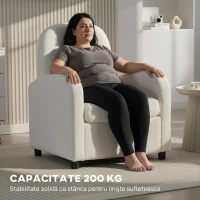 HOMCOM Fotoliu de Salon Tapițat cu Spațiu de Depozitare Ascuns, Spătar Înalt, Fotoliu Modern cu Cotiere, Pernă Lombară și Șezut Spațios, din Pluș Teddy, pentru Dormitor și Sufragerie, Crem(m-7)
