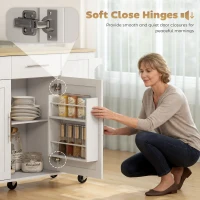 HOMCOM Insula de Bucătărie cu 5 Roți și Suport pentru Prosoape, 2 Sertare, 4 Rafturi și Dulap, din Lemn, 129x65x91 cm(m-6)