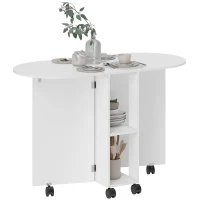 HOMCOM Table à manger pliante sur roulettes, table de cuisine pour 4 personnes, 2 abattants et 2 étagères, 120x60x77cm, blanc(m-11)