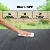 Outsunny Masă de Dining pentru Exterior pentru 4 Persoane, Masă Dreptunghiulară de Grădină cu Blat din HDPE și Cadru Metalic, Neagră(m-5)