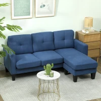 HOMCOM Canapé d'angle 3 Places méridienne réversible droite ou gauche, salon, grand confort, dossier capitonné, bleu(m-10)