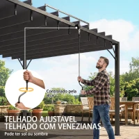 Outsunny Pérgola 390x295x213 cm para Jardim com Desenho de Lâminas Superiores Giratórias até 135° Proteção UV 50+ Cinza(m-4)